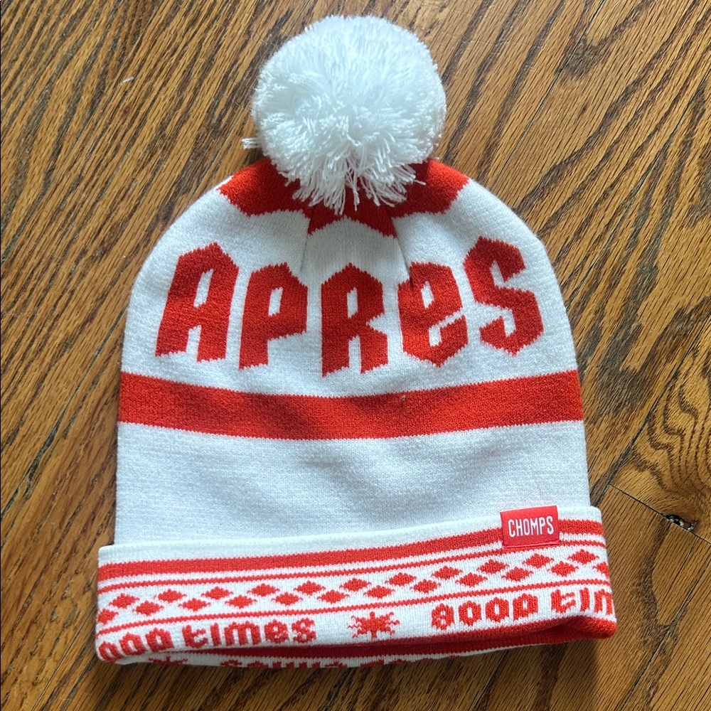 Red and White Pom-Pom Beanie